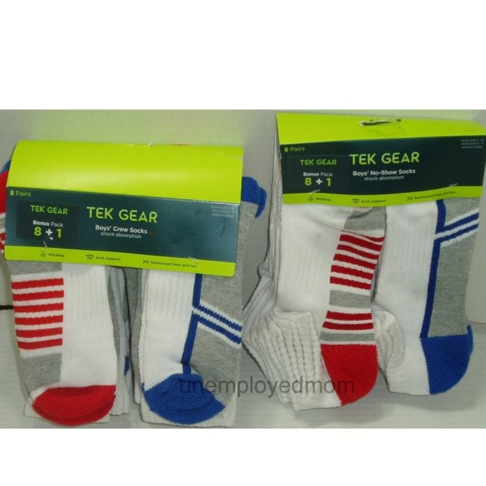 Boys Crew & No Show Socks Sports Performance Arch Support Reinforced Lot 18 pair